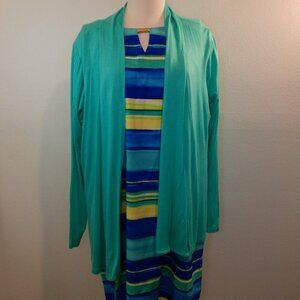 RONNI NICOLE Colorful Blues Striped A Line Sleeveless Dress Size 18W